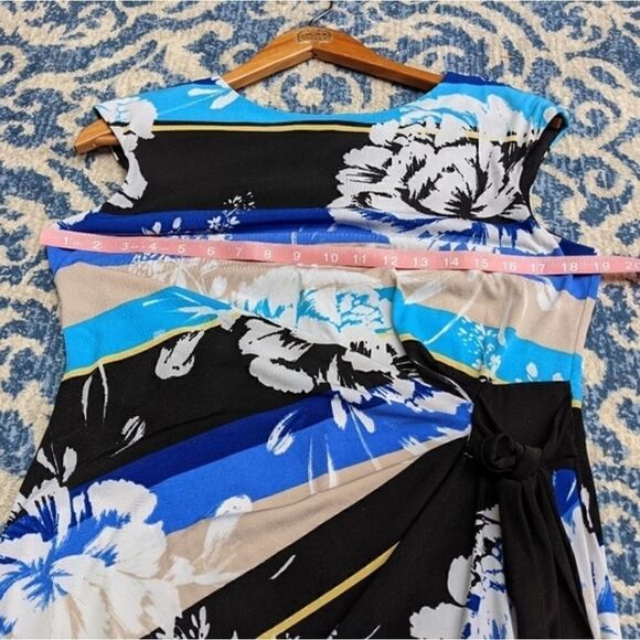 Roz & Ali sz 8 dress blue black tan white summer spring floral sleeveless - Picture 7 of 12